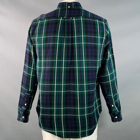 Size XL Green Blue Plaid Cotton Twill Button Down Collar Long Sleeve Shirt - Picture 3 of 5